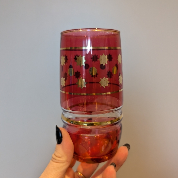 Vintage cranberry glass  Red and Gold Glass Tumblers - Picture 2 of 12